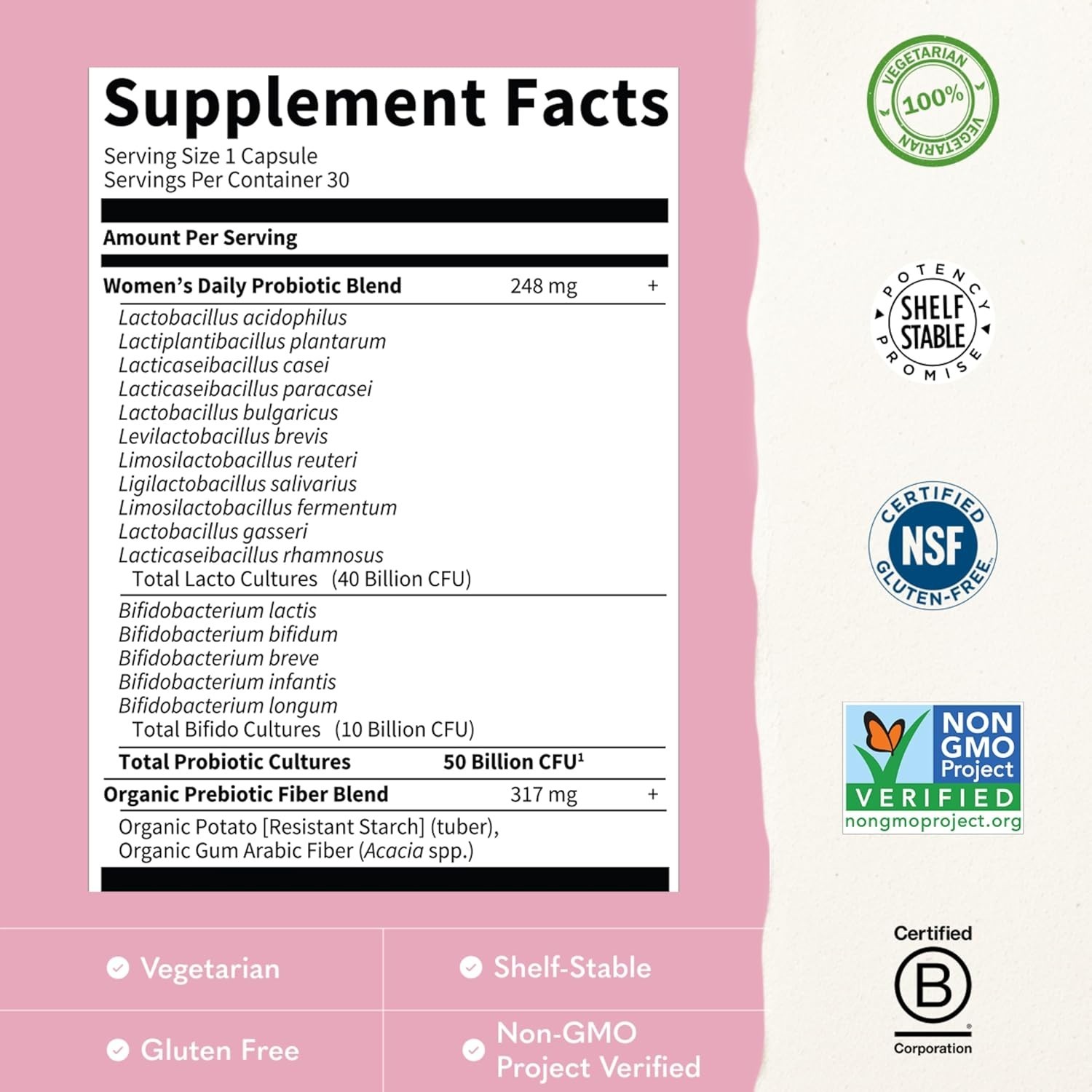 Once Daily Women’s Probiotics with Organic Prebiotics – 50 Billion CFU Formula