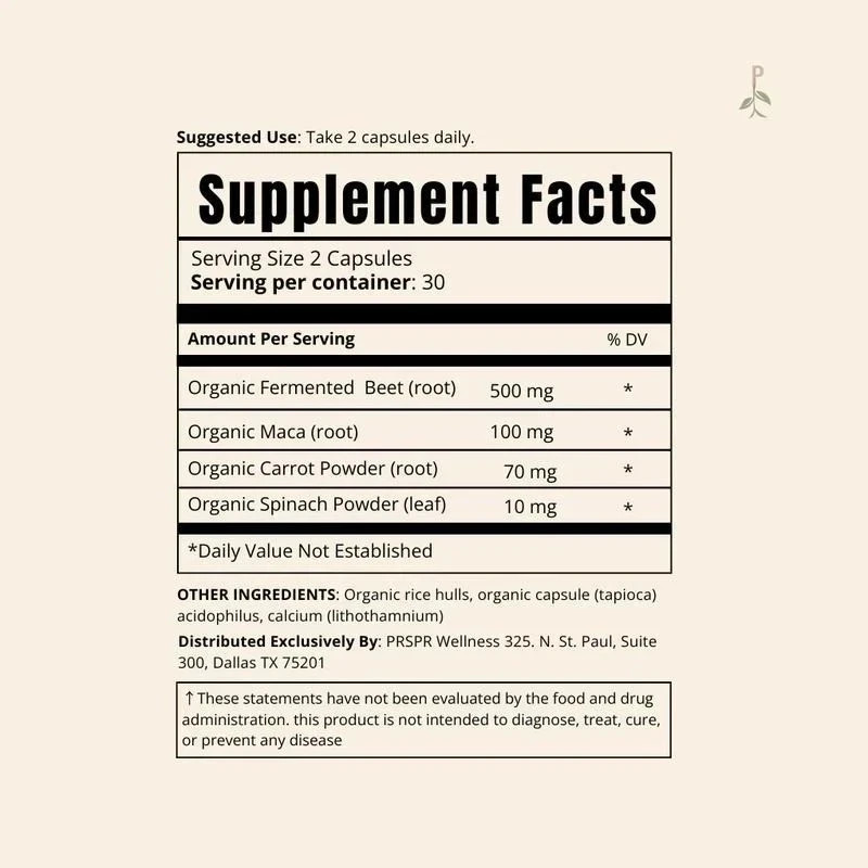 Fermented Beet with Maca by PRSPR Wellness – 180 Vegan Organic Capsules