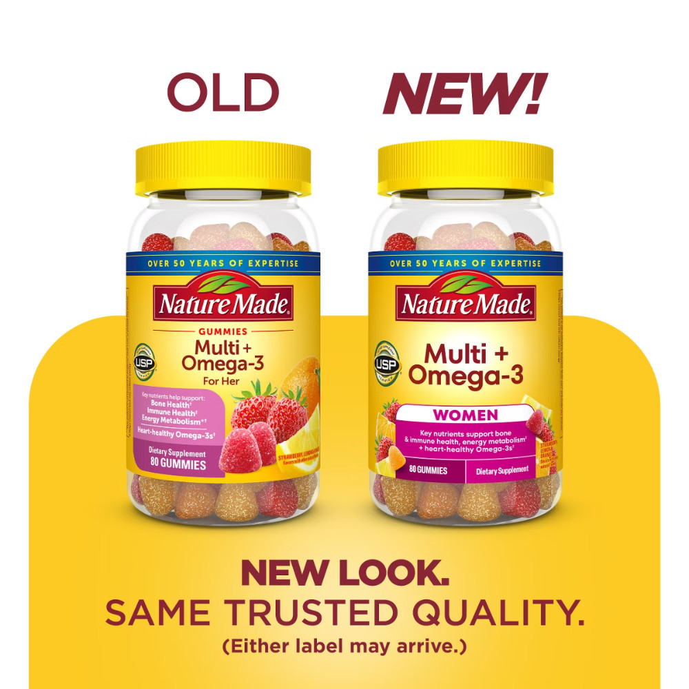 Nature Made Multi for Her + Omega-3 Gummies – Lemon, Orange & Strawberry