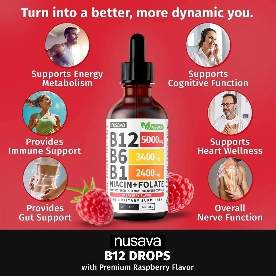 Nusava Vitamin B complex – B 12, B 6 & B 1 + Niacin & Folate – Double pack NEW