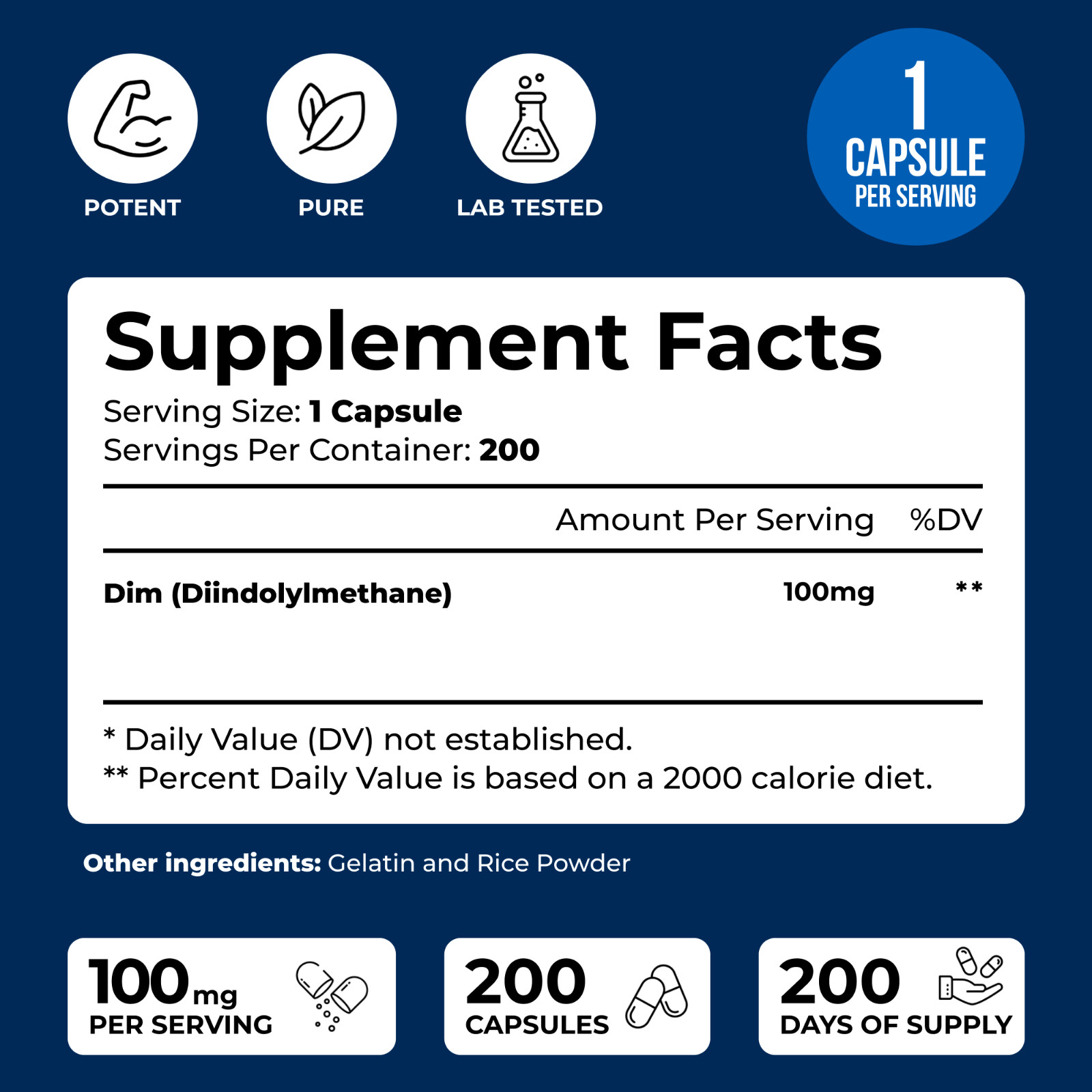 DIM 100mg 200 Capsules – 200 Day Supply Diindolylmethane We Like Vitamins