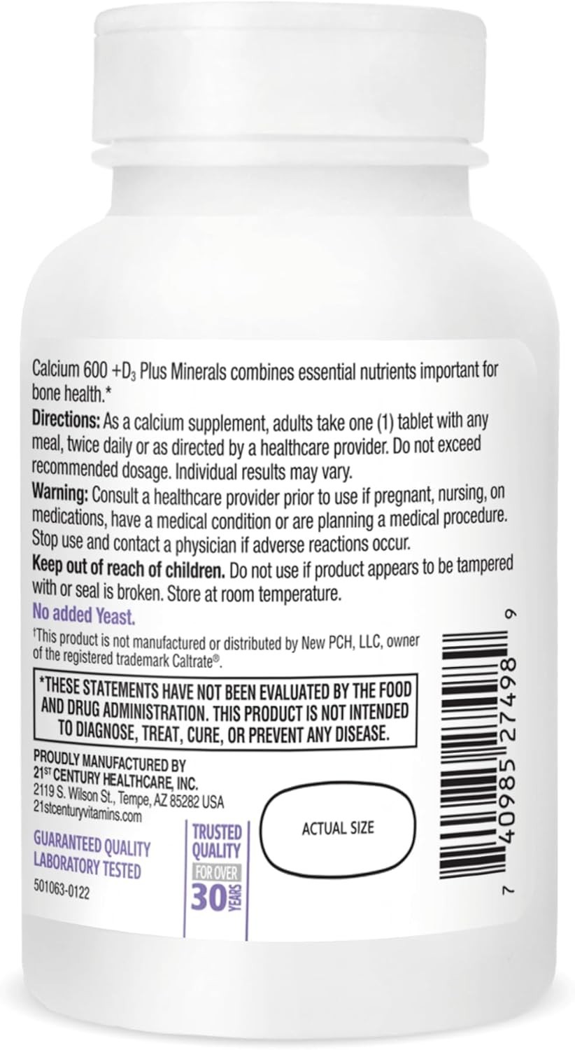 Bone & Joint Support Supplement: Calcium 600 Plus D & Minerals, 120 Tablets