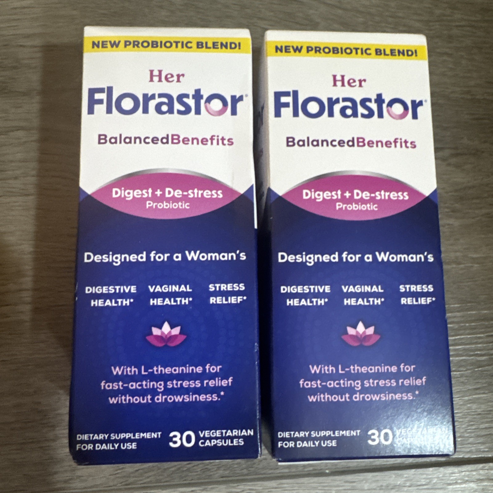 2 Pack Her Florastor Digest + De-Stress Probiotic 30 Caps Each Exp 8/26