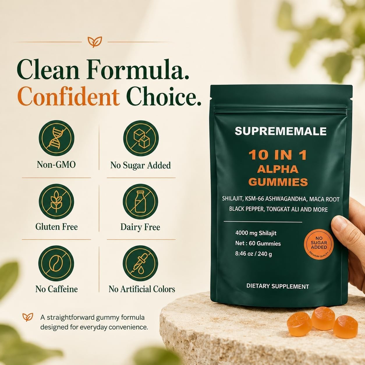 SupremeMale 10 in 1 Alpha Gummies – 4000 mg Herbal Performance Blend with Ashwag