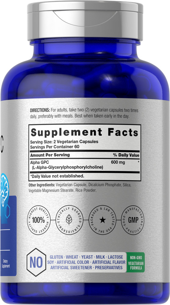 Alpha GPC 600mg | 120 Capsules | Vegetarian, Non-GMO & Gluten Free | by Horbaach