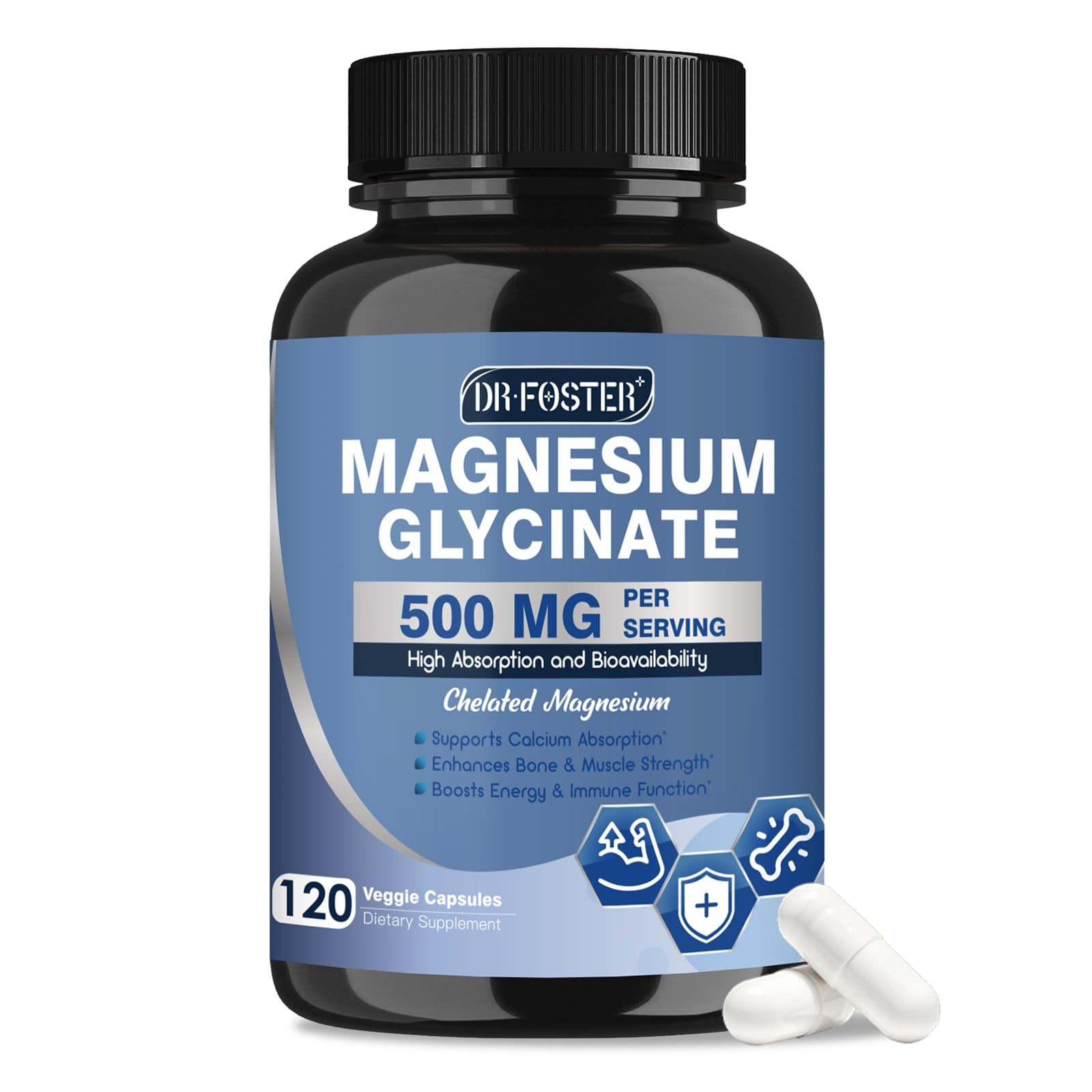DRFOSTER Magnesium Glycinate 500mg with Zinc & Vitamin 120 Count (Pack of 1)