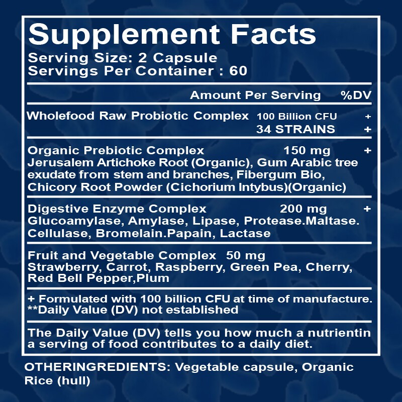 Probiotics Digestive Enzymes 100 Billion CFU Potency Immune Health 120 Capsules
