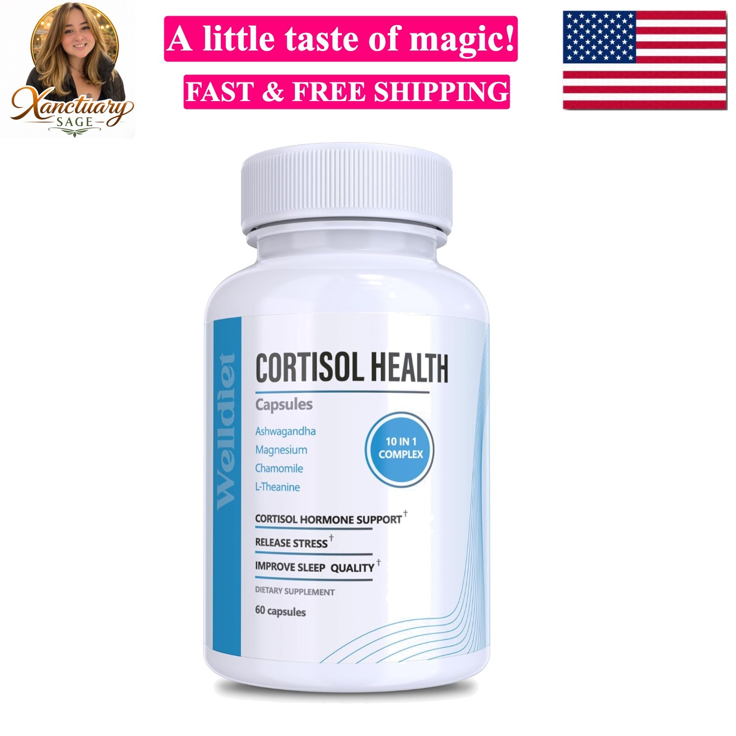 10-in-1 Cortisol Supplements with Magnesium, Ashwagandha, Chamomile, L-Theani…