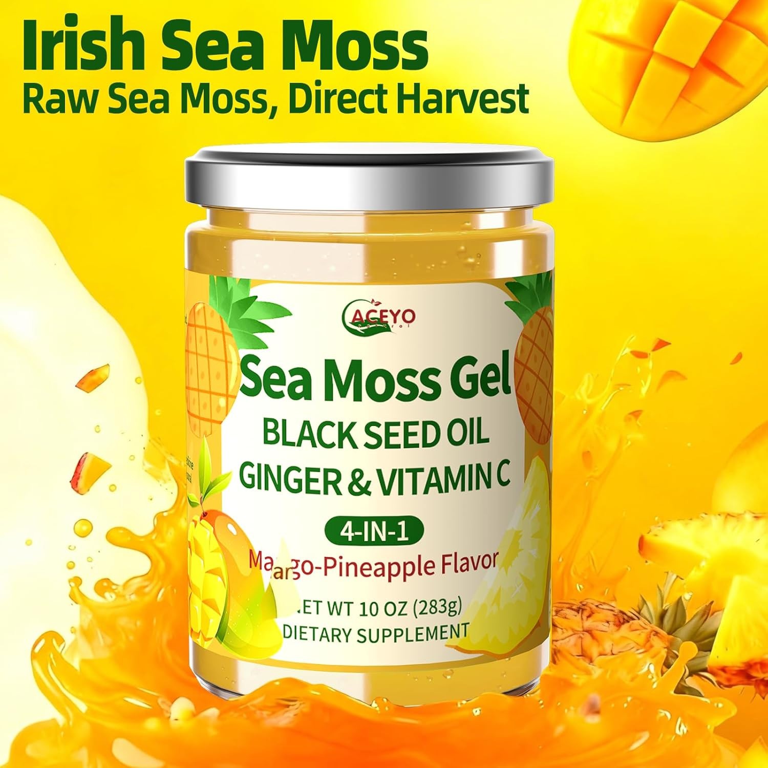 ACEYO Sea Moss Gel 4-in-1 Mango Pineapple Vegan Superfood 10oz