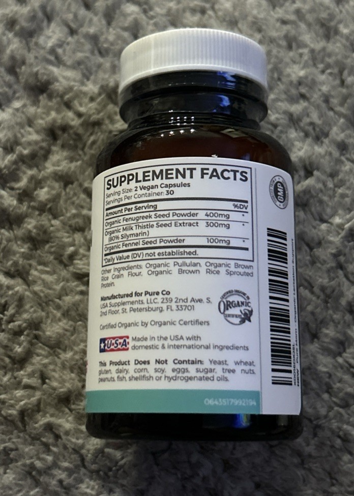 PureMom ~ Organic Lactation Support ~ 60 Caps ~ Sealed ~ 07/2025
