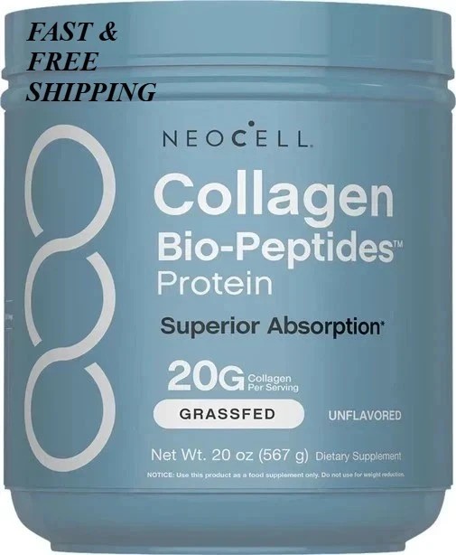 2 BOTTLES–NEW NeoCell Collagen Bio-Peptides Protein Supplement Grass Fed,-20Oz