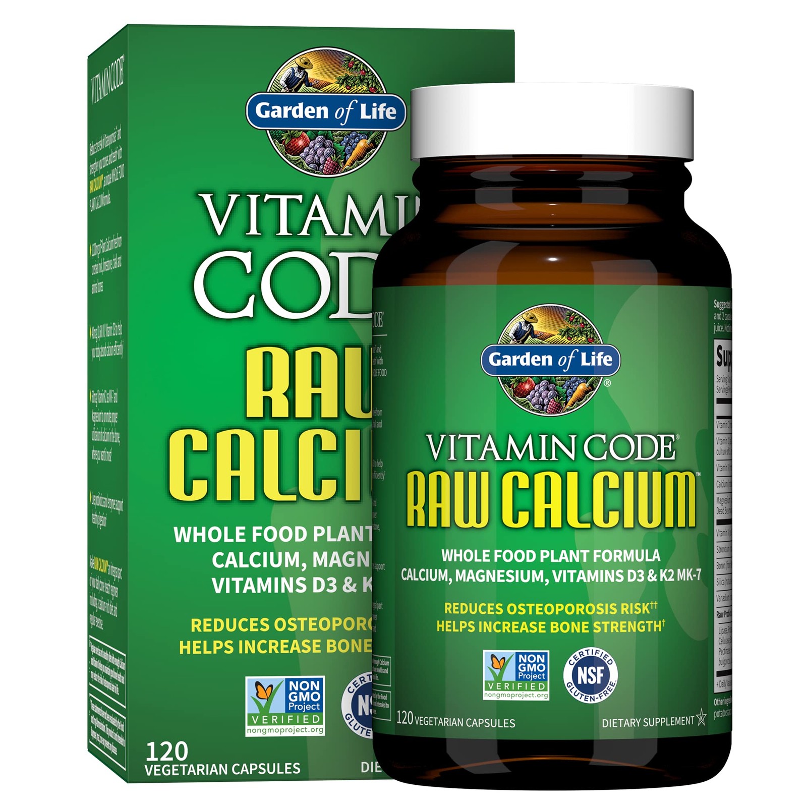 Garden of Life Raw Calcium Supplement w/ Magnesium K2 D3 C Probiotics 120 Caps