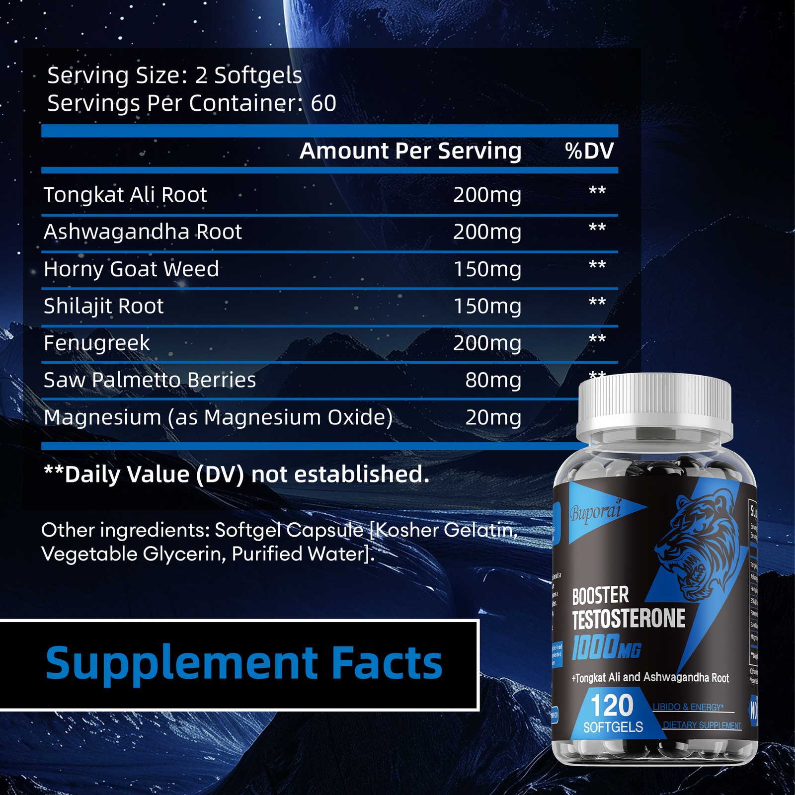 Booster Testosterone 120pcs – Workout, Build Muscle, Strength,Energy&Performance
