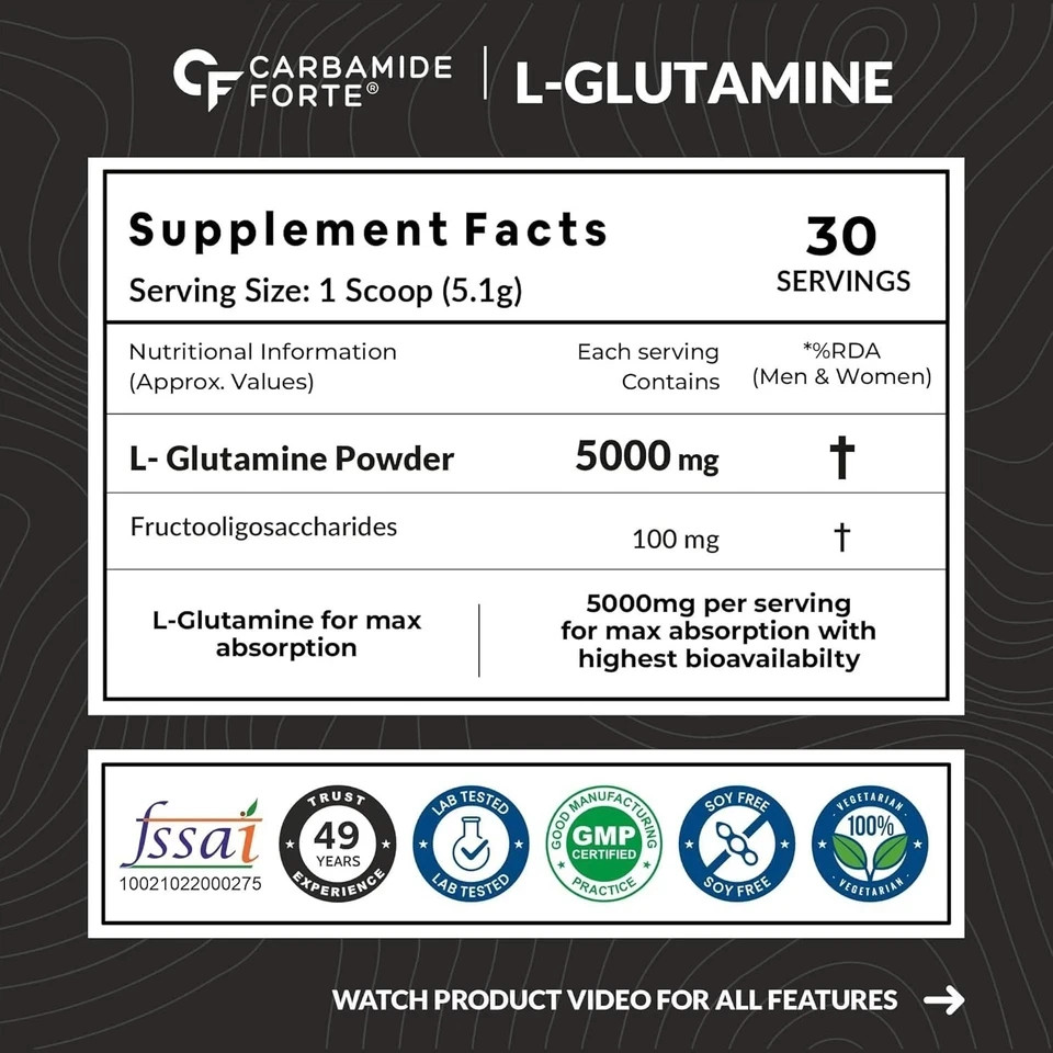 Carbamide Forte L Glutamine Supplement for Men Muscle Recovery 150gm Unflavoured