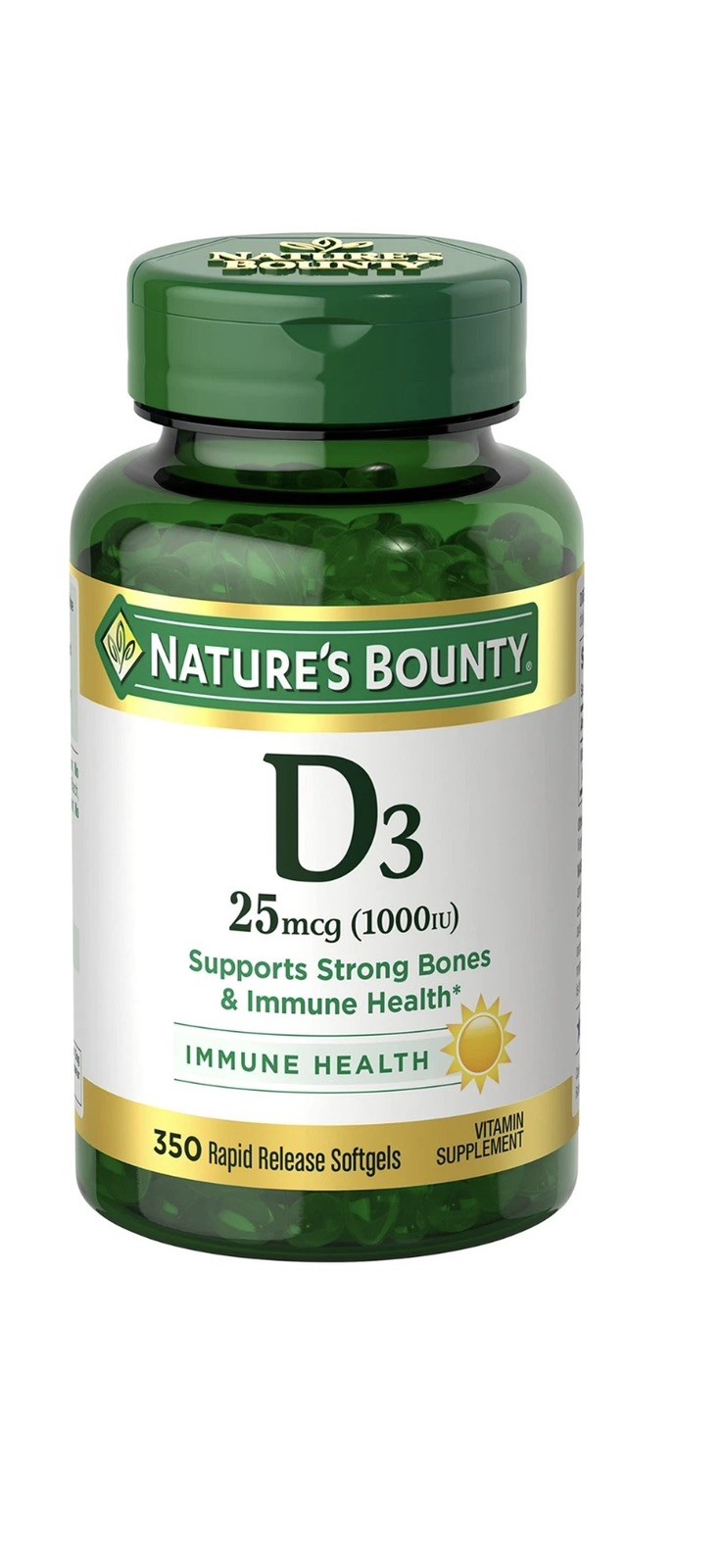 Nature’s Bounty Vitamin D3 1000 Iu 350 Softgels Immune Support Bone Health