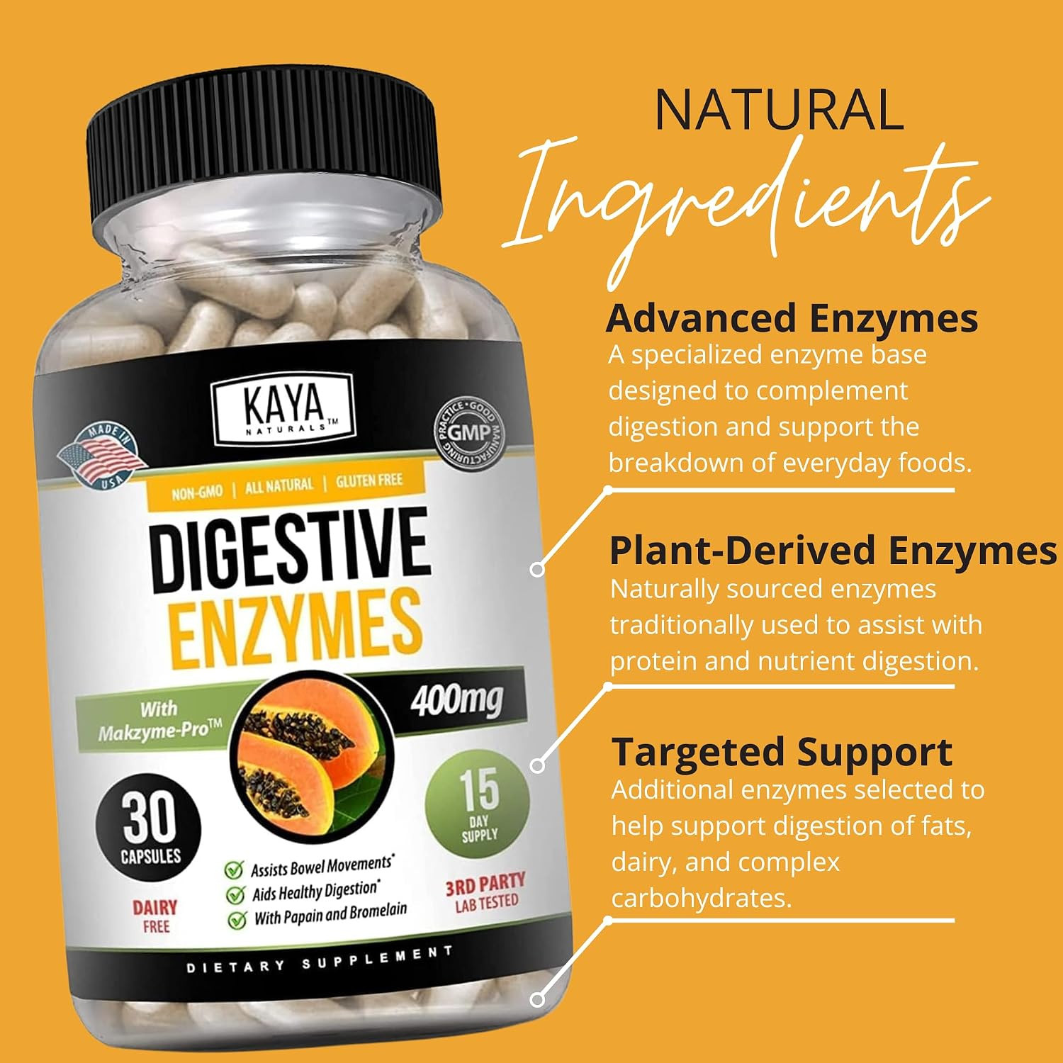 Kaya Naturals Digestive Enzymes with Prebiotics & Probiotics – Constipation & Bl