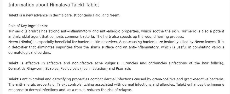 Himalaya TALEKT Tablet Pack of 5 x 60 For Skin health FREE SHIP 2028