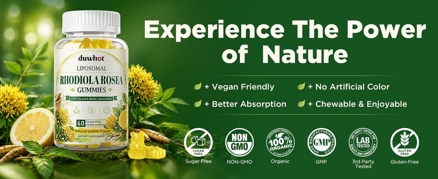duwhot Liposomal Rhodiola Rosea Gummies Sugar Free, Organic Rhodiola Rosea