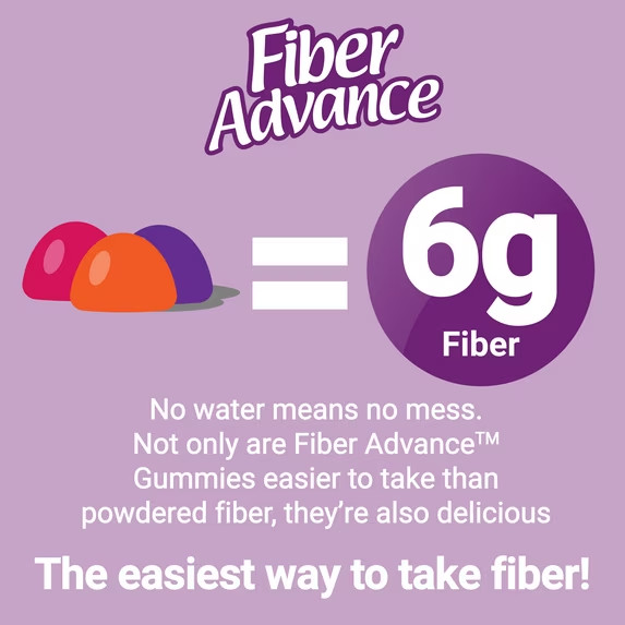Fiber Advance Plant Based Prebiotic Fiber Supplement Gummies, Natural Fruit, 90