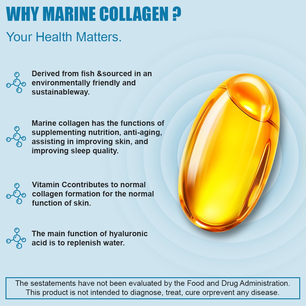 Marine Collagen 1300mg With added Hyaluronic Acid and Vitamin C，120 capusles