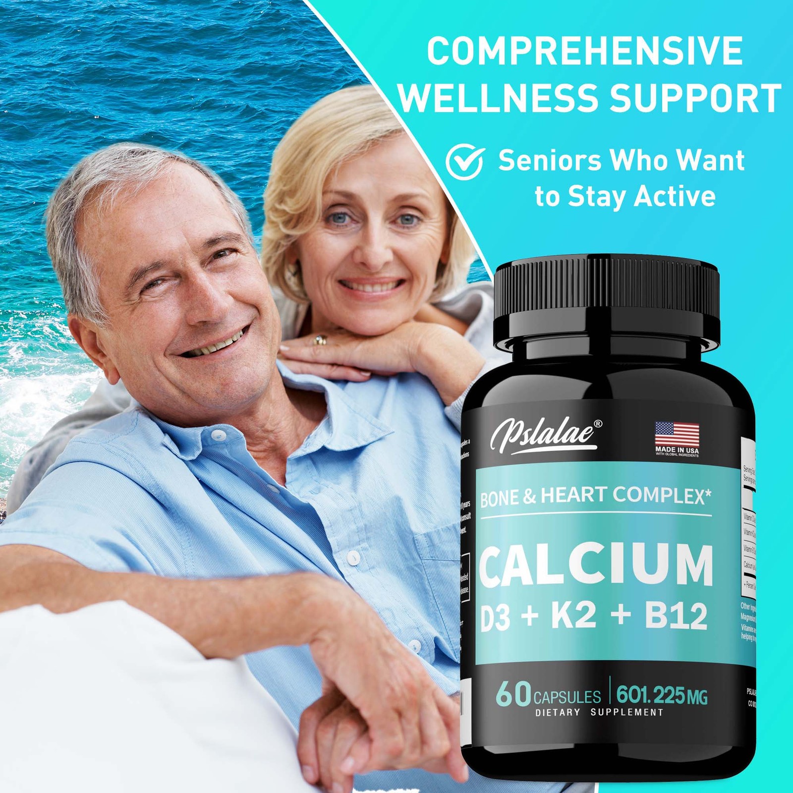 Calcium Capsules – with Vitamin D3, K2, B12, Immune, Bone, Muscle, Heart Health