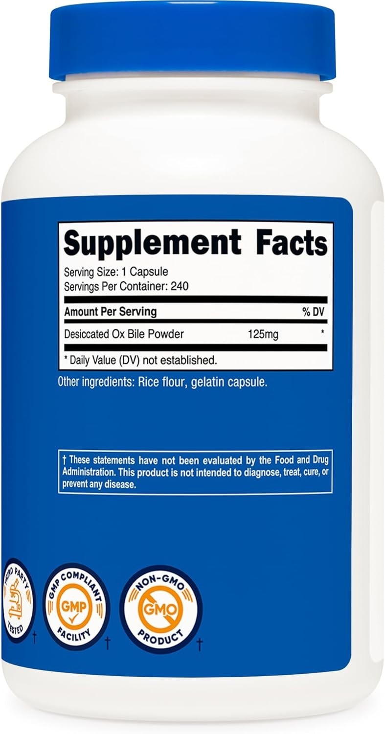 High Quality 125mg Ox Bile Capsules, 240 Count – Support Digestive Health