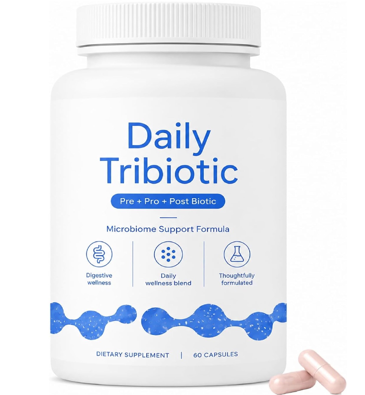 Daily Tribiotic Capsules, Probiotic, Prebiotic & Postbiotic Blend, 60 Count