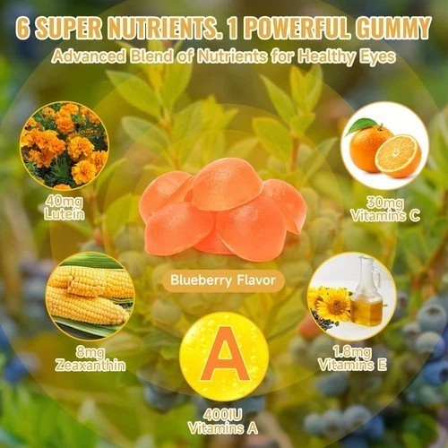 Lutein 40mg Gummies for Eyes – with Zeaxanthin, Vitamins A/C/E, Blueberry Flavor