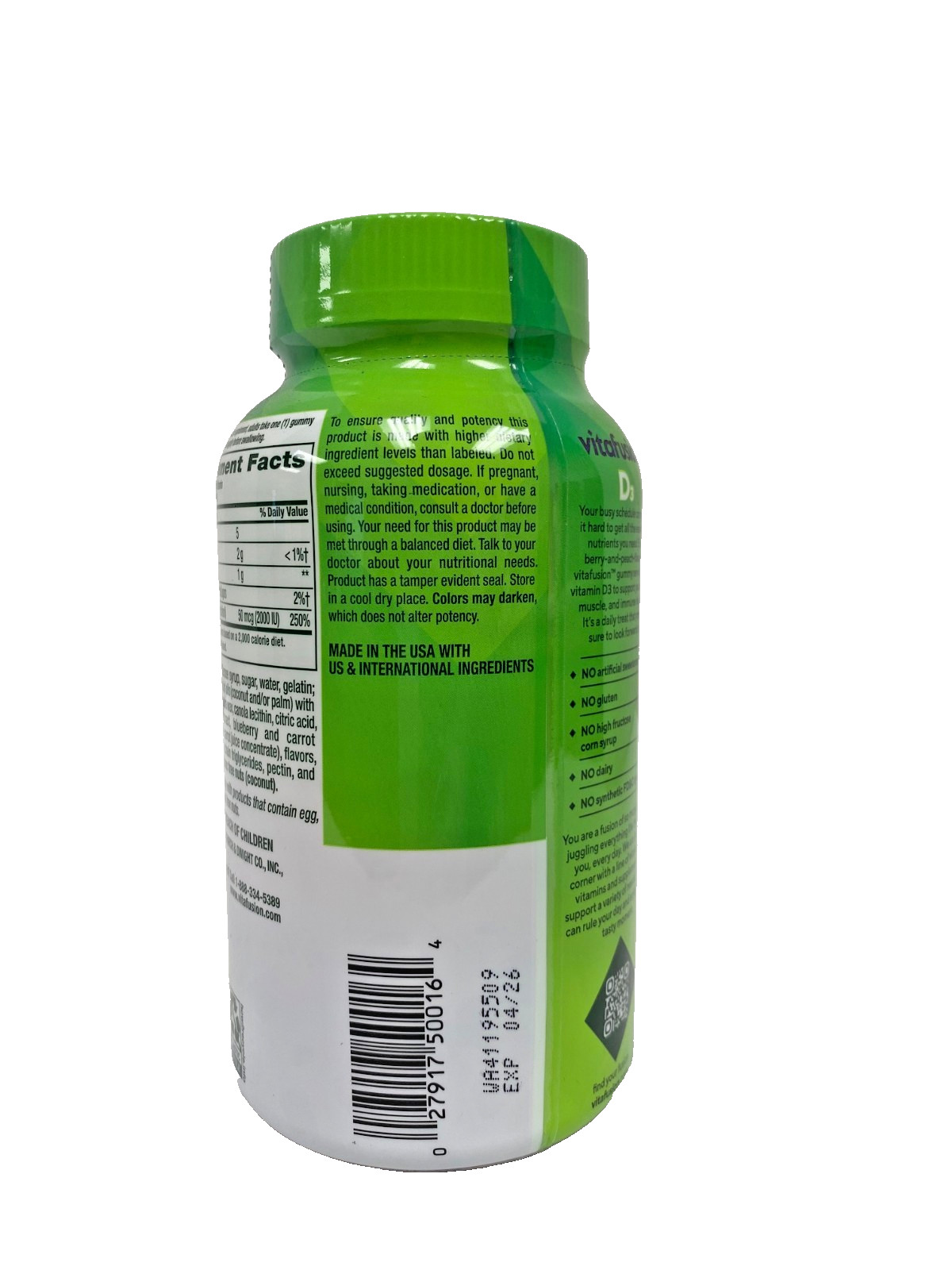 VITAFUSION D3 GUMMIES 150 Count Berry, Peach Flavor 50 MCG Per Serve 1 Gumy Serv
