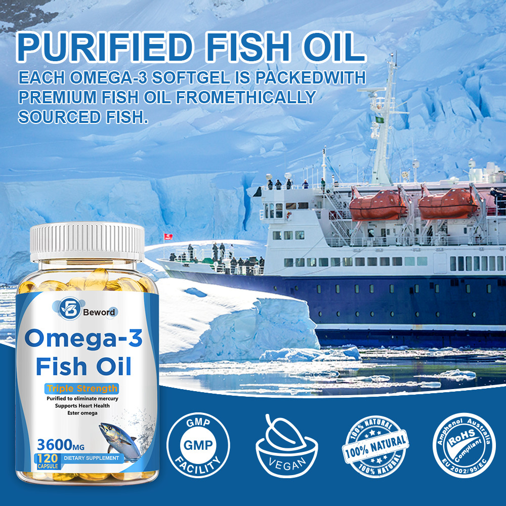 3x Strength EPA & DHA Omega 3 Fish Oil 3600mg, Highest Potency, 120 Softgels