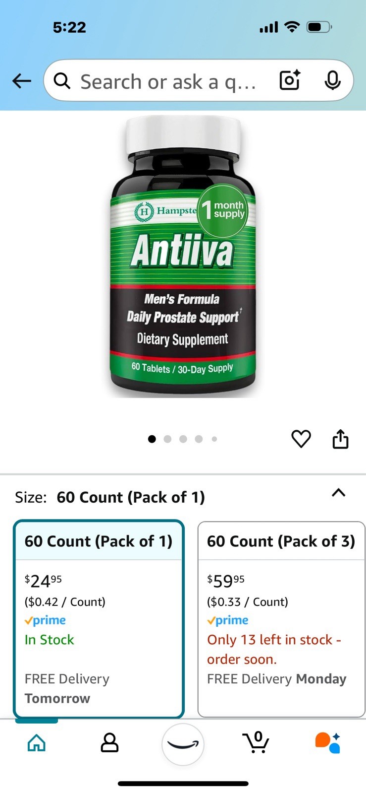 ANTIIVA Mens Prostrate Support Softgels Exp 07/2025 MSR $40