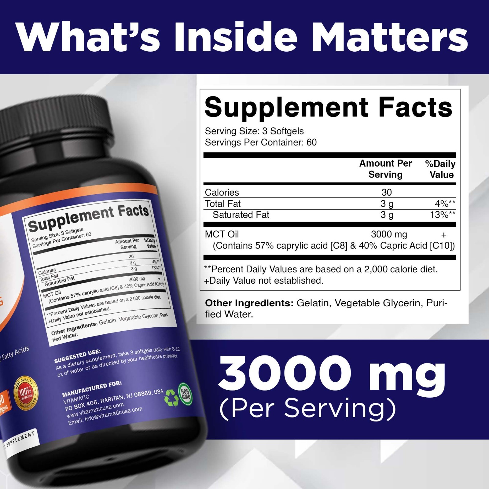 Vitamatic MCT Oil 3000 mg per Serving – 180 Softgels