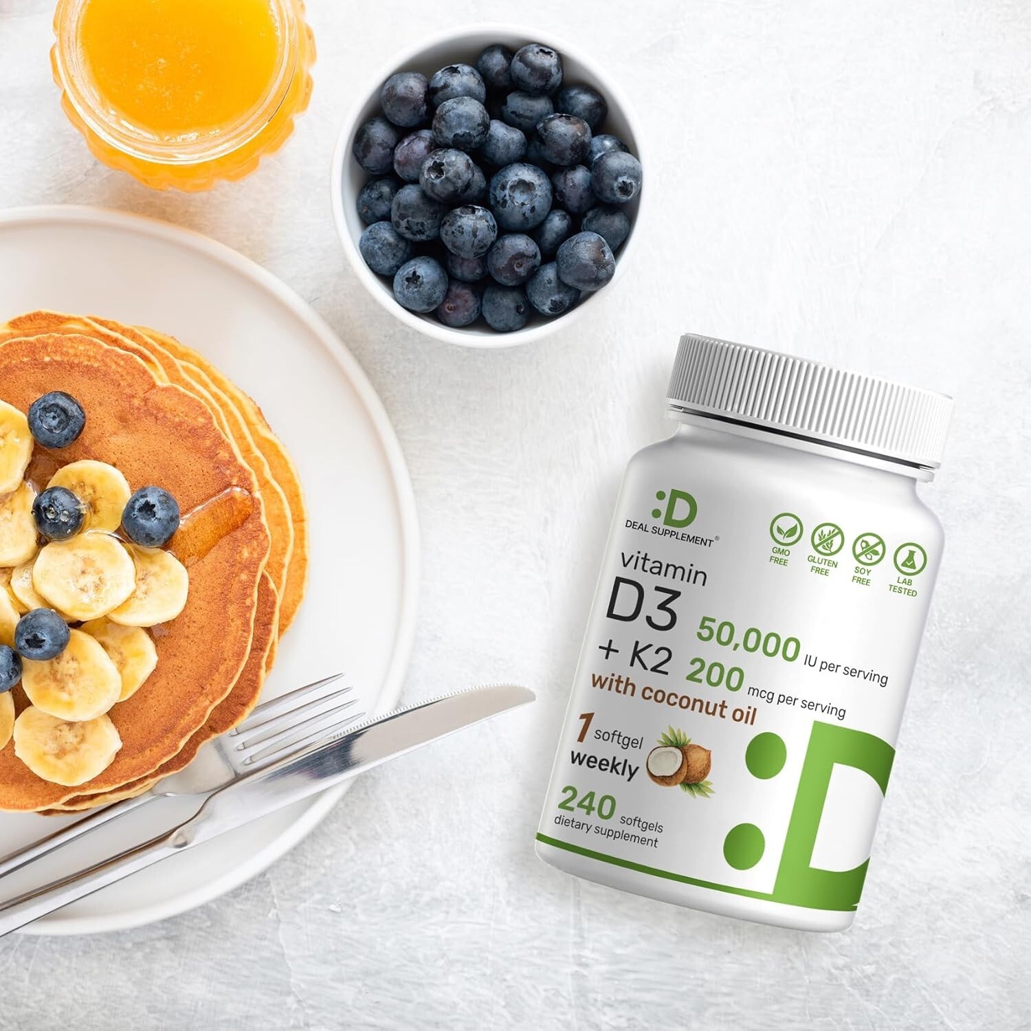 Vitamin D3 50,000 IU + K2 MK7 200 mcg, 240 Softgels, Virgin Coconut Oil
