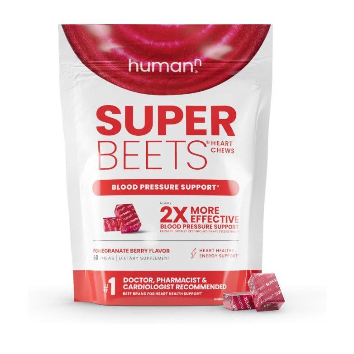 HumanN SuperBeets Pomegranate Berry Chews, 2X BP Support with Grape Seed Extract