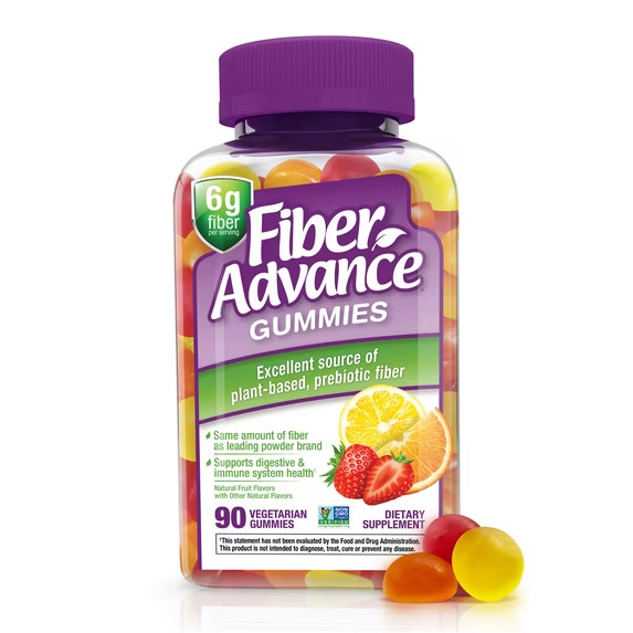 Fiber Advance Plant Based Prebiotic Fiber Supplement Gummies, Natural Fruit, 90