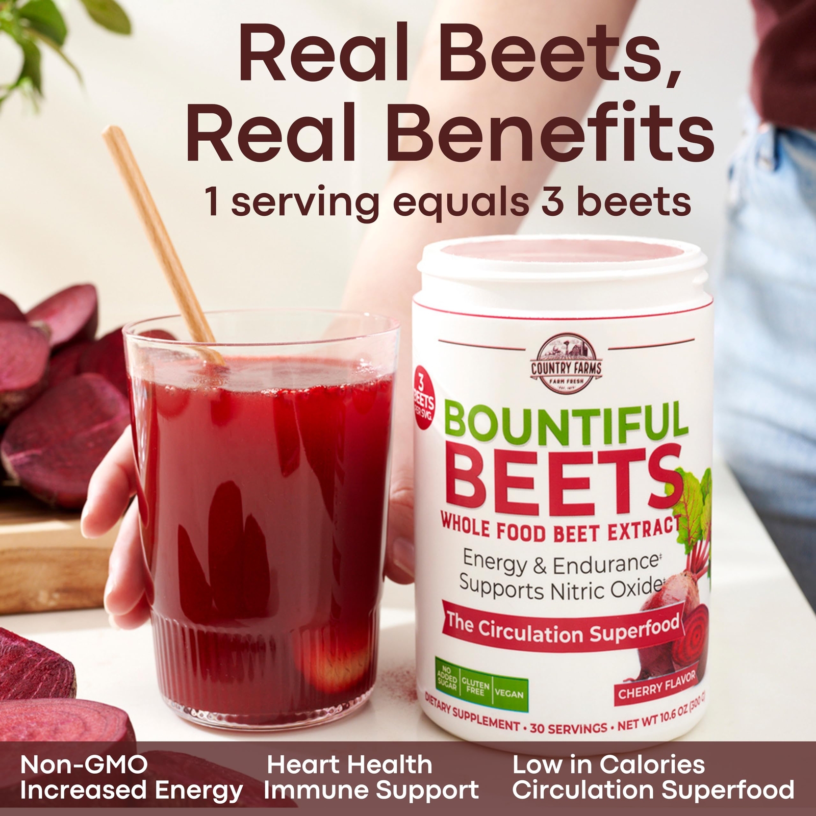 Country Farms Bountiful Beets Powder 30 Servings Cherry Flavor Circulation Su…