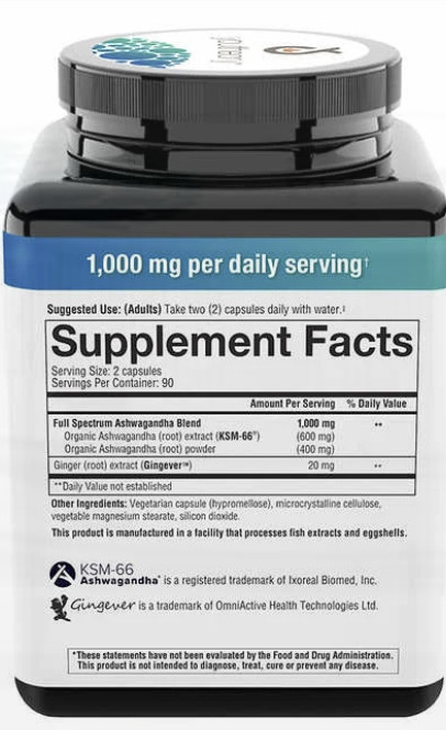 Youtheory Ashwagandha 1000mg 180 Capsule Stress Mood Cortisol Support Supplement