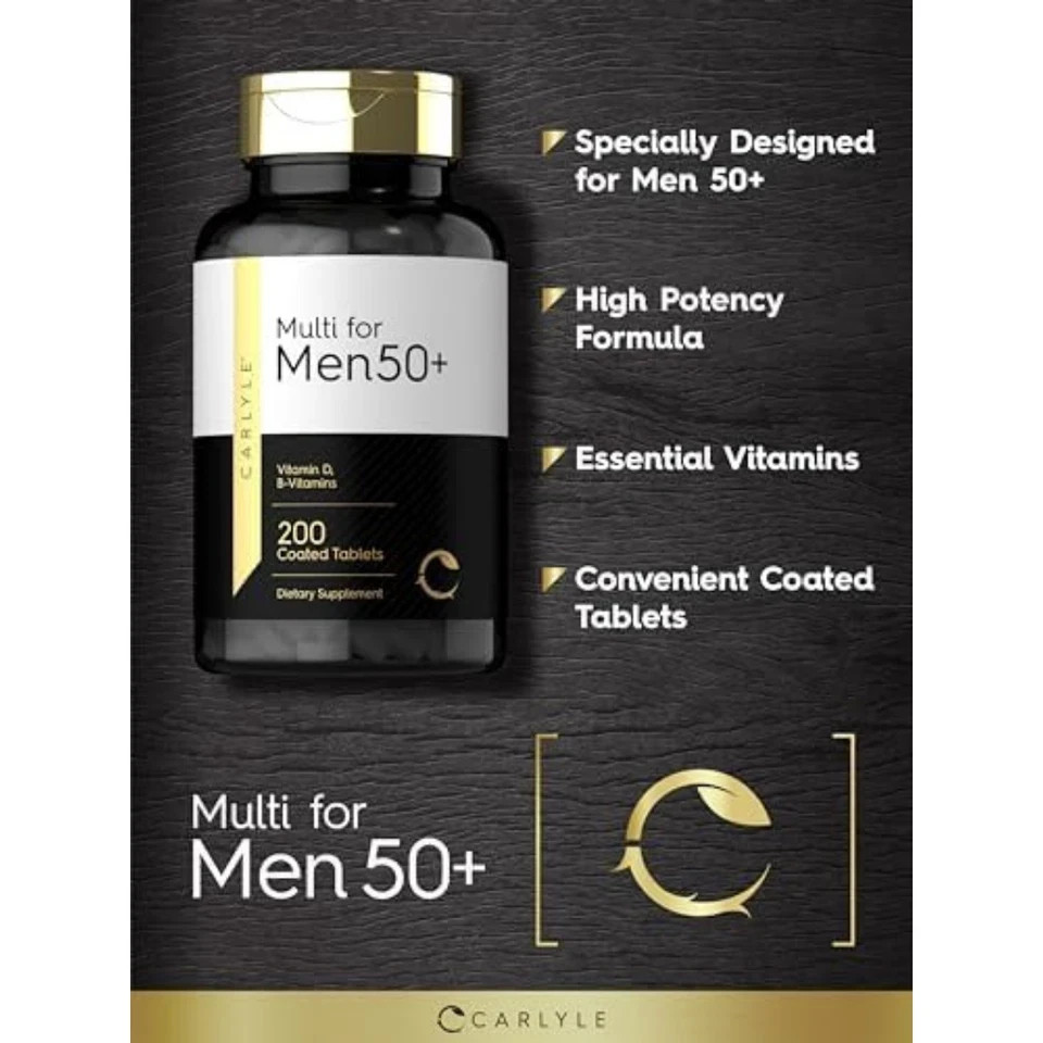 Carlyle Men 50+ Multivitamin 200 Count Non GMO Gluten Free Supplement