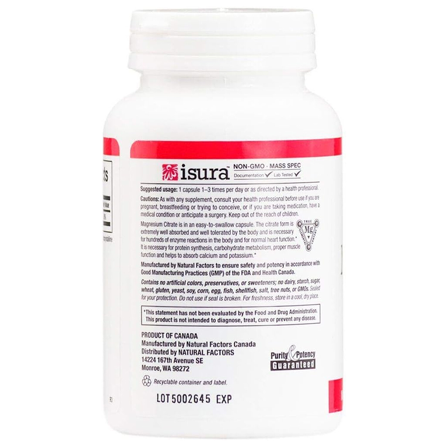 Natural Factors Magnesium Citrate, 150 mg, 90 Capsules