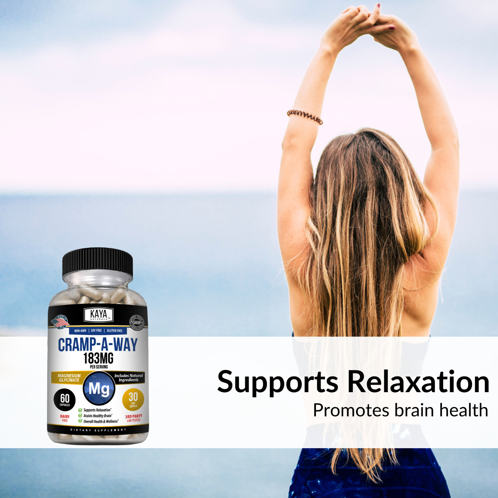 (2 Pack) Cramp-A-Way 60ct Magnesium Glycinate, Sleep Aid, Joint & Bone Support
