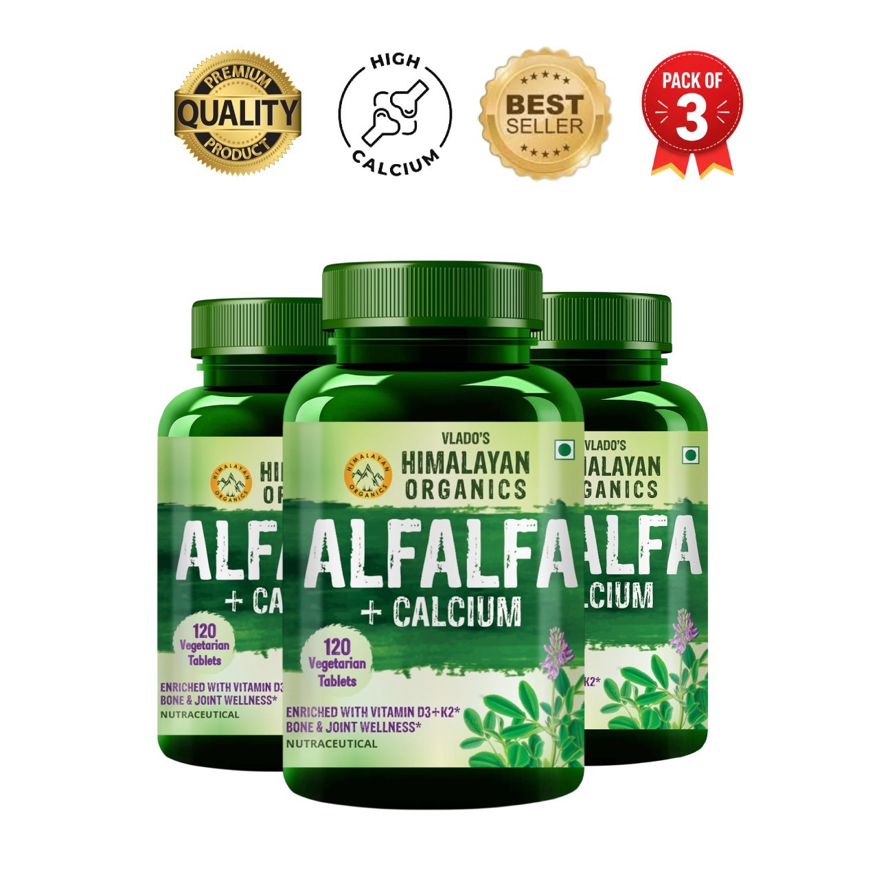 HIMALAY.AN Organics Alfalfa Calcium D3 K2 Zinc 360Tabs