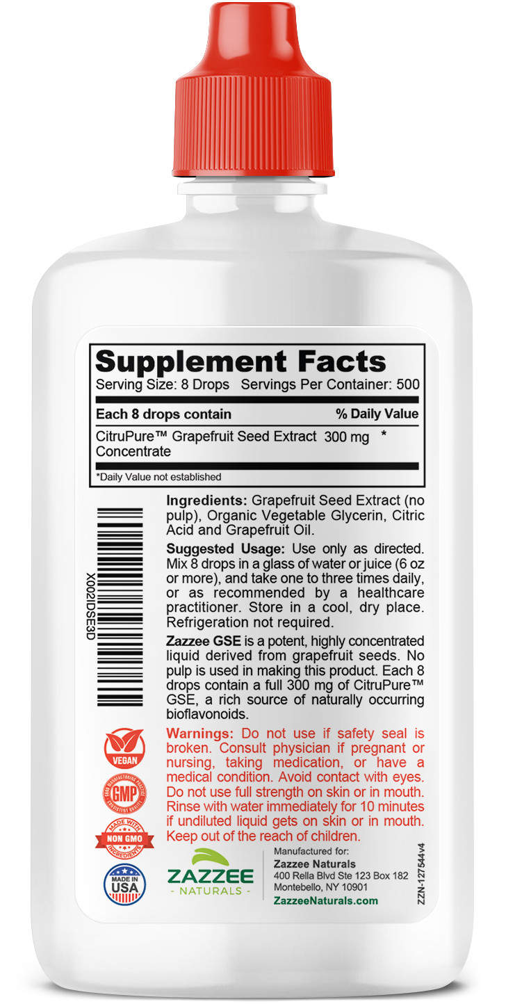 Zazzee GSE Grapefruit Seed Extract 4 Ounces, 100 mg Strength, 480 Servings