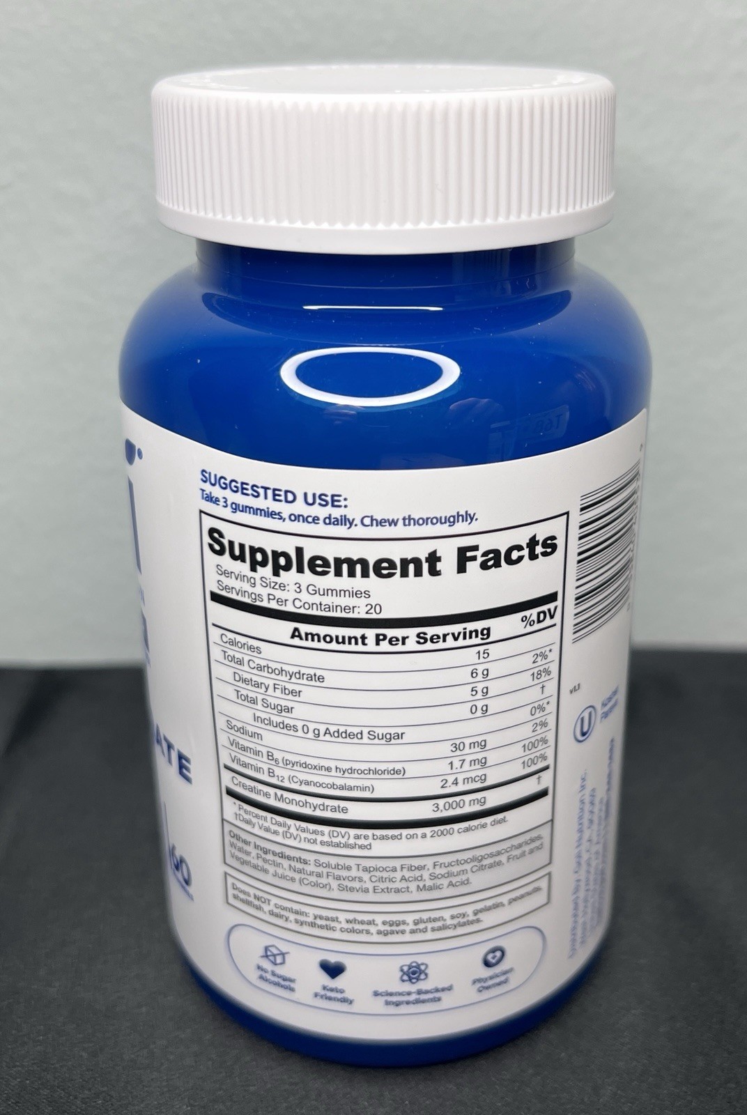 Zero Sugar Creatine Monohydrate Gummies Performance Supplement Support 60Ct