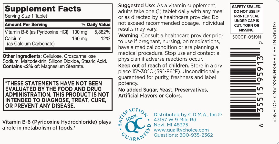 Quality Choice 100mg Vitamin B6 Energy Support Tablets, 100 Count – Pack of 1