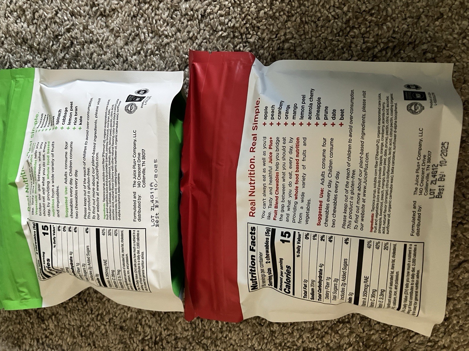 Juice Plus+ Chewables 2 Packs Vegetable Blend and Fruit Blend Exp. 10/2025