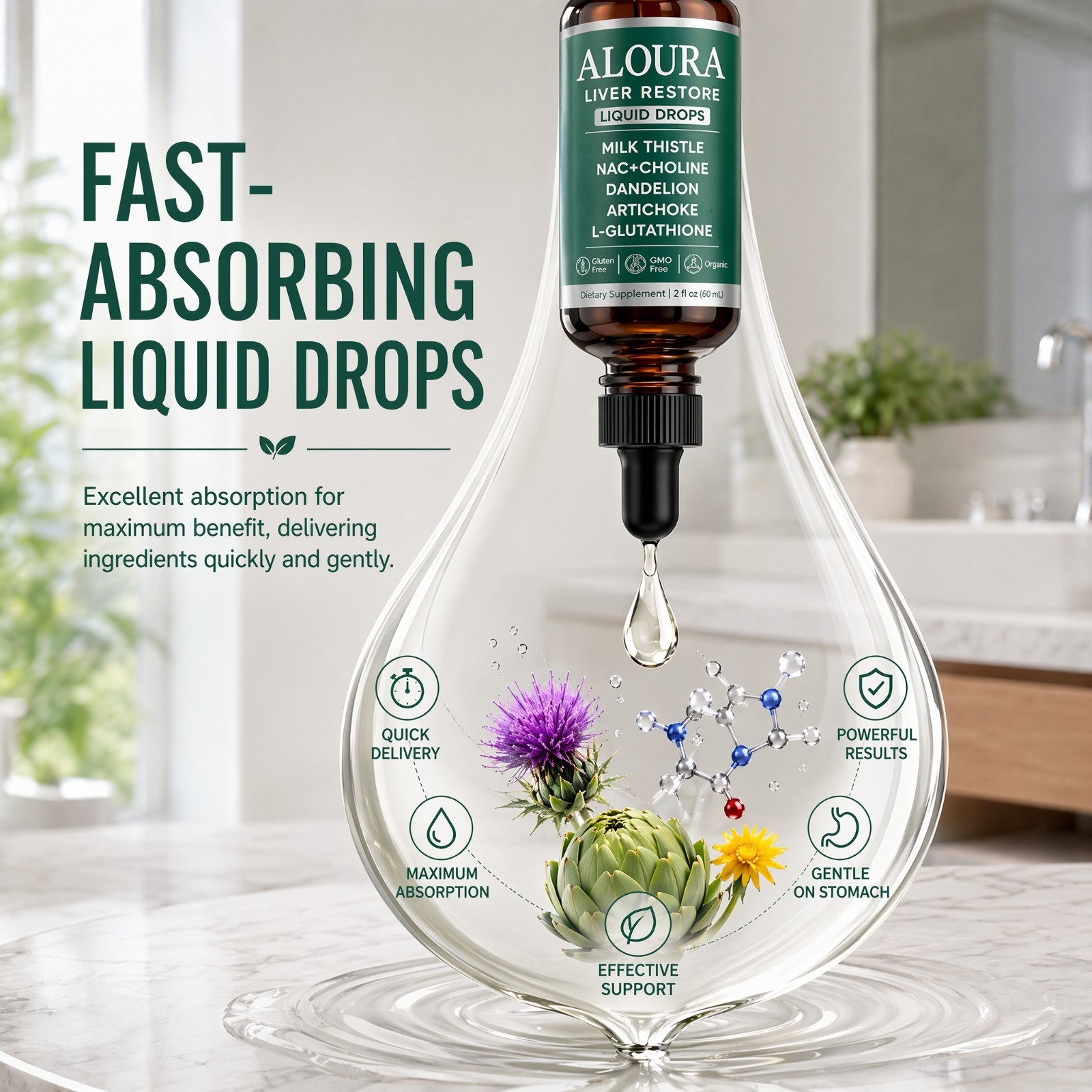 Aloura Liver Restore Drops Natural Liver Detox Milk Thistle Support Supplement