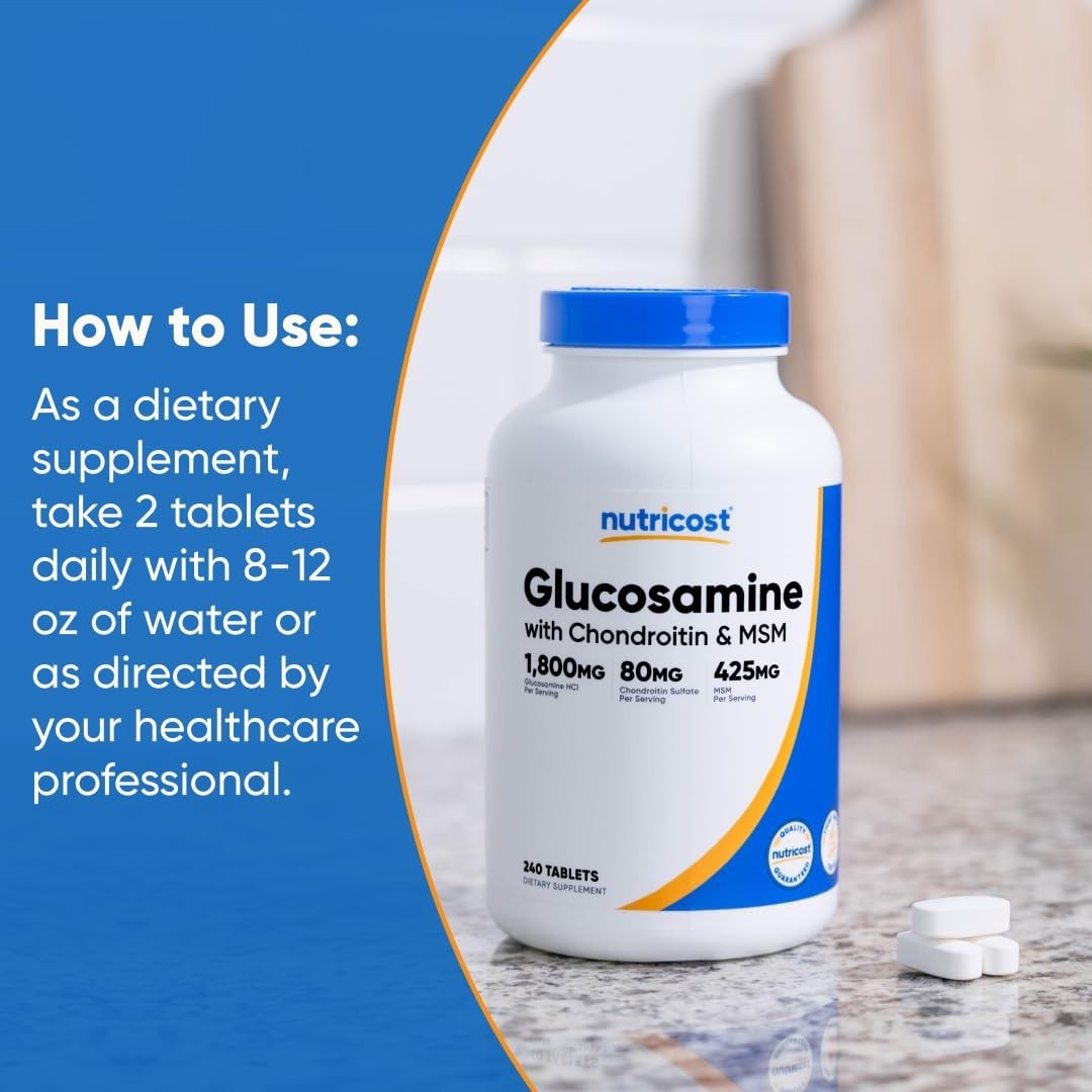 Glucosamine 1800mg with Chondroitin & MSM – 240 Tablets, GMO-Free, Gluten-Free