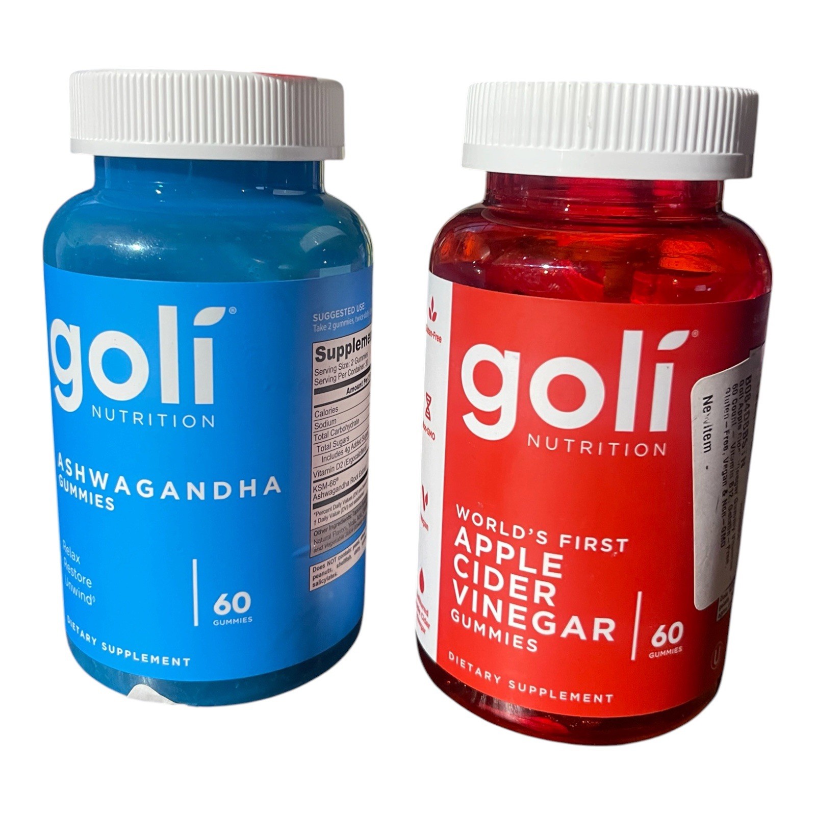 Goli Nutrition Gummies Bundle Apple Cider Vinegar & Ashwagandha 60 Count Each