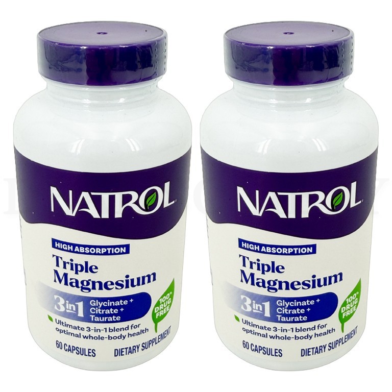 Natrol High Absorption Triple Magnesium Glycinate Citrate Taurate 60ct Lot of 2