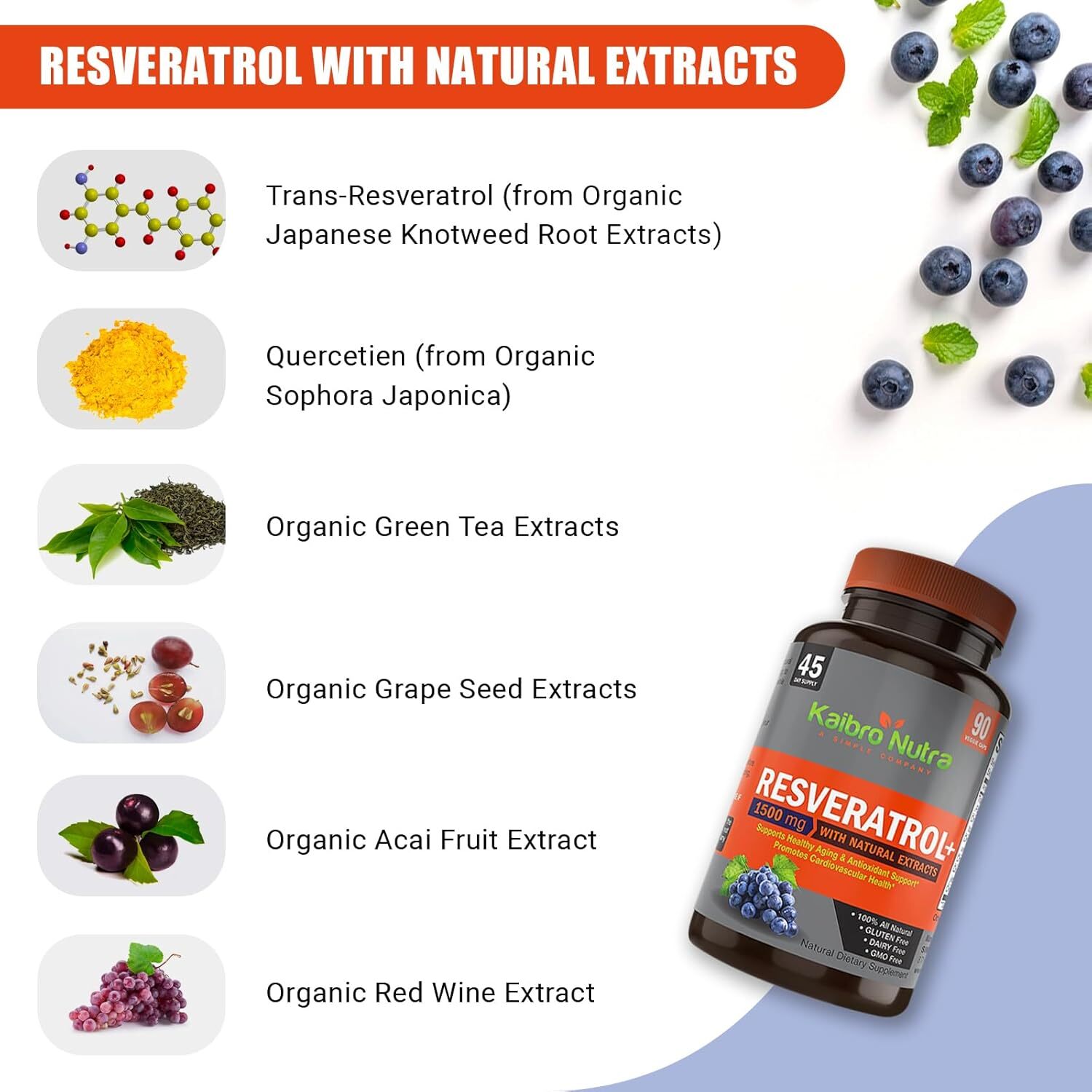 Resveratrol 1500Mg per Serving of Organic Trans-Resveratrol & Potent Antioxidant